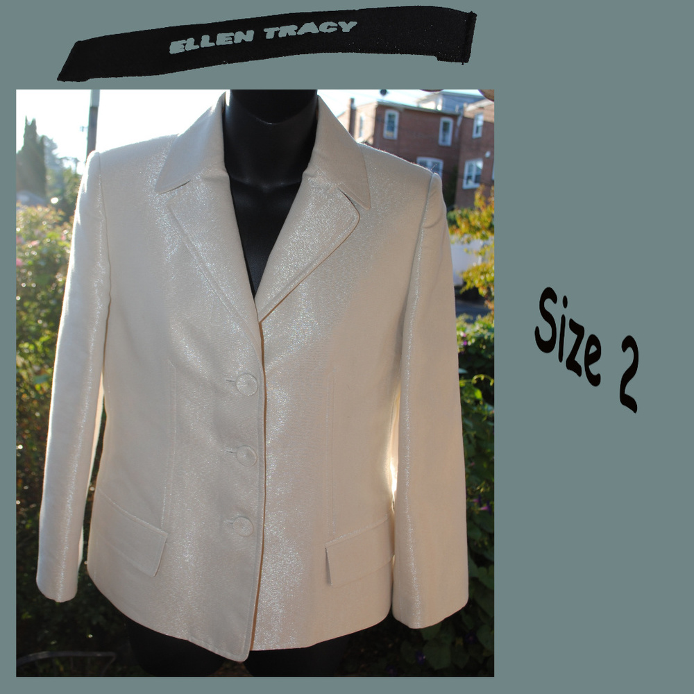 ELLEN TRACY Shimmery Cream Blazer Size 2
